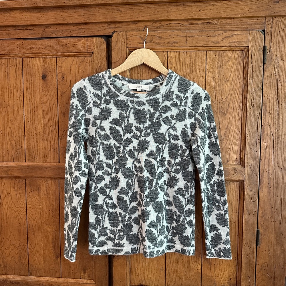 LOFT Gray Floral Wool Blend Shirt